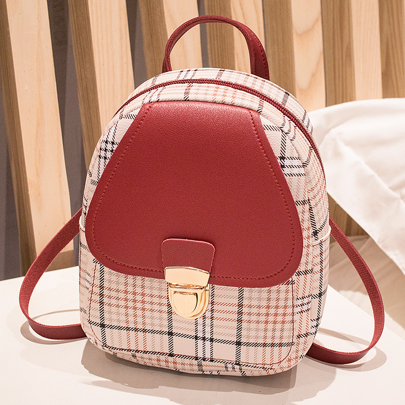 PU backpack with grid pattern, waterproof