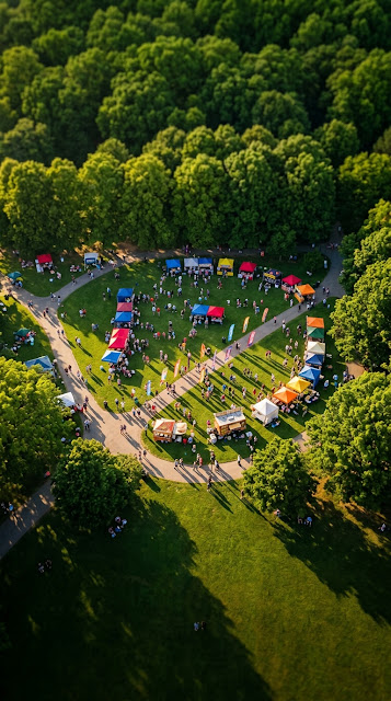 Aerial City Park Festival Warm Sunshine Mobile Wallpaper - Free mobile Wallpaper