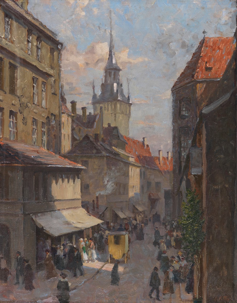 Blick vom Petersbergl auf das Alte Rathaus in München 1916