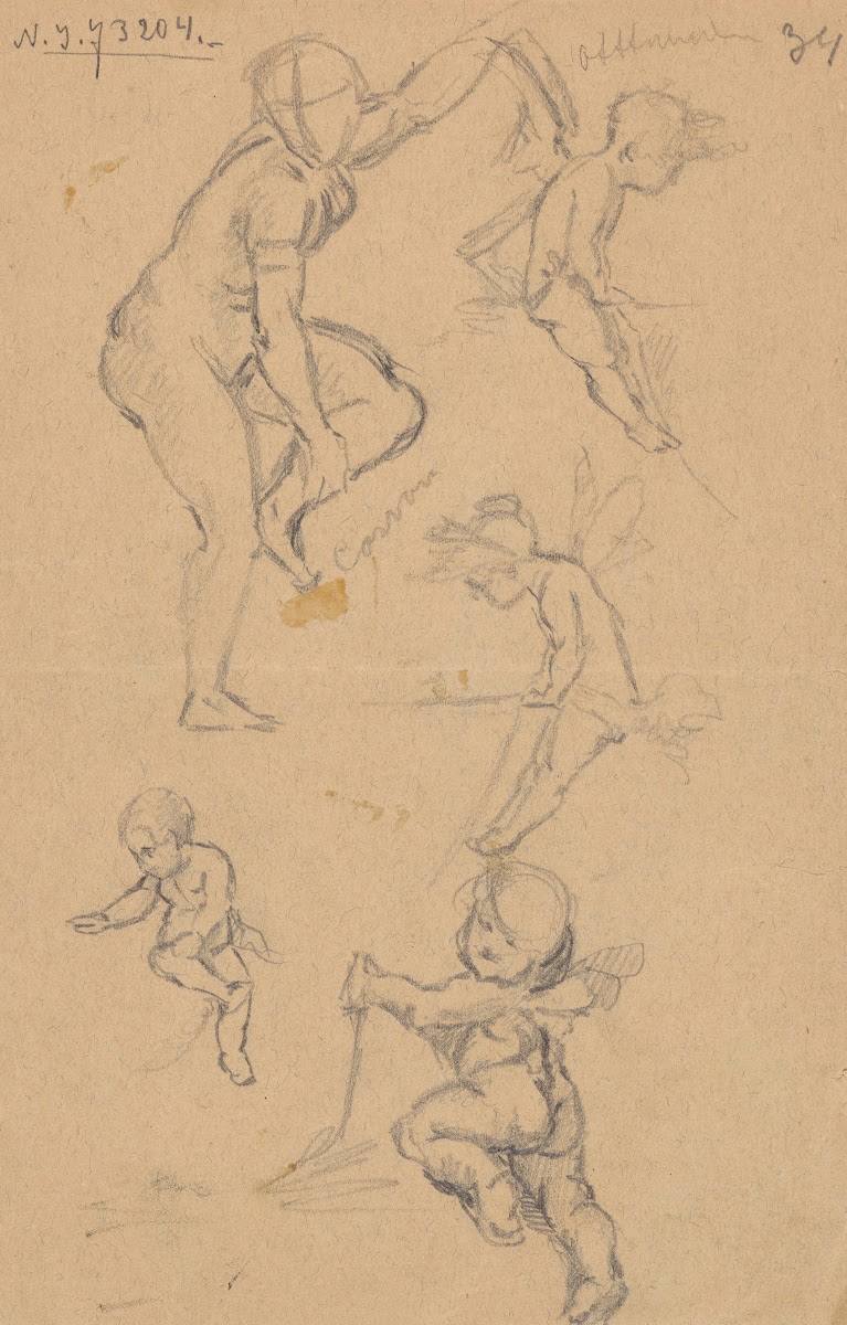 Sketches of four puttos and a nude woman 1884 1887