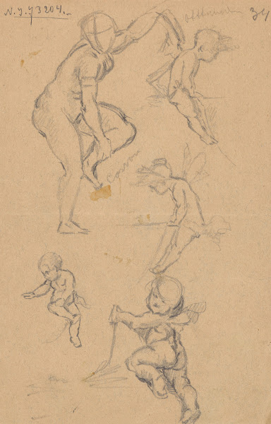Sketches of four puttos and a nude woman 1884 1887