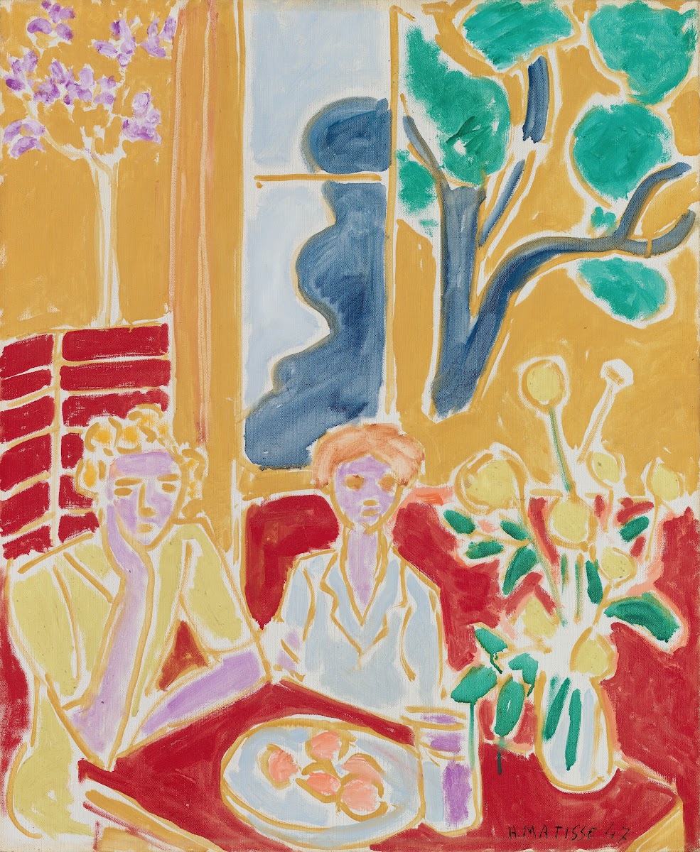 Deux Fillettes Fond Jaune Et Rouge 1947