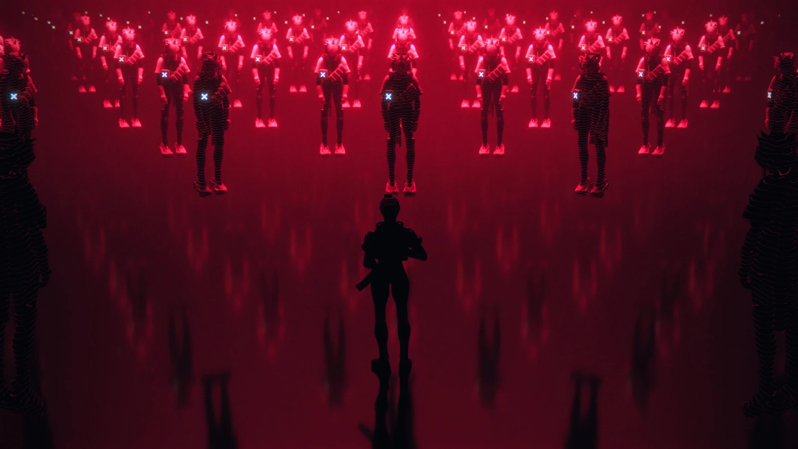 Glowing Red Army Confrontation - Digital Art 4K Wallpaper (3840x2160)