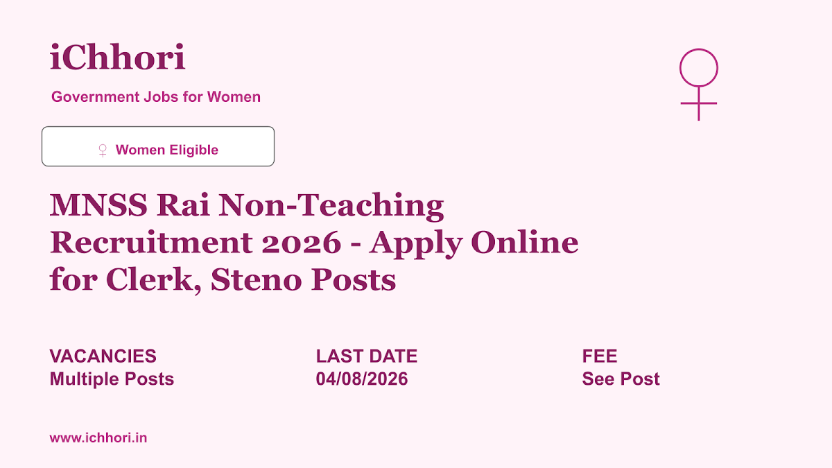 MNSS Rai Non-Teaching Recruitment 2026 - Apply Online for Clerk, Steno Posts - iChhori
