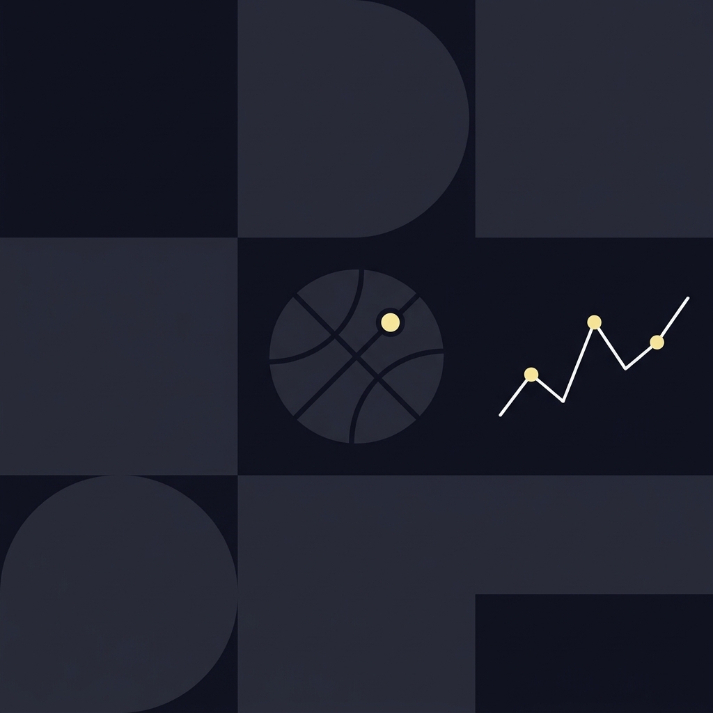 Minimalist 2D vector basketball icon and clean odds line chart in Funded Plays brand colors for kevin durant odds article
