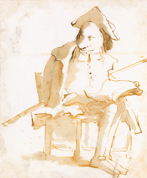 Caricature of a Seated Man with a Book and a Cane 1760