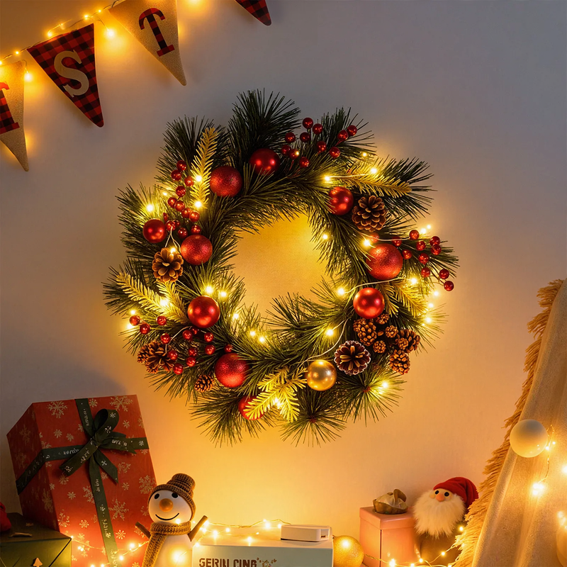 Decorative Christmas wreath with pine needles and branches