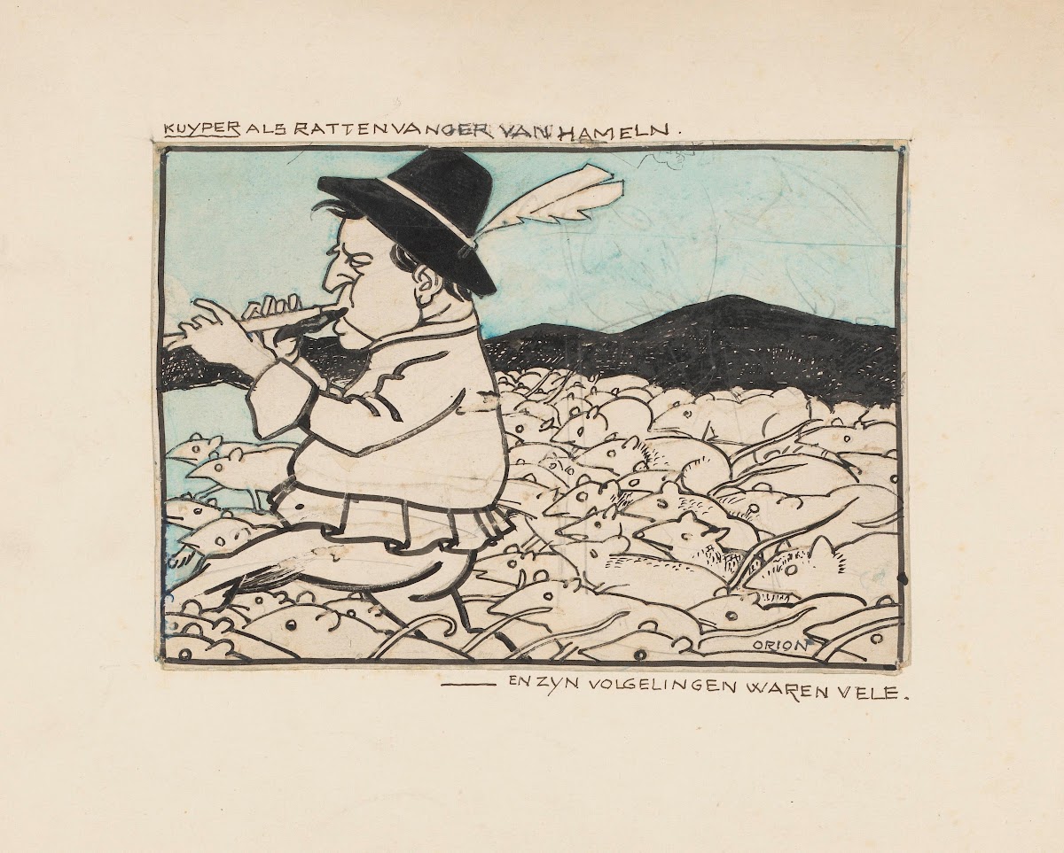 Kuyper als Rattenvanger van Hameln  en zyn volgelingen waren vele 1900 1920