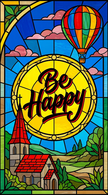 Colorful Pop Art Graphic Featuring the Text Be Happy with Hot Air Balloon - Free mobile Wallpaper