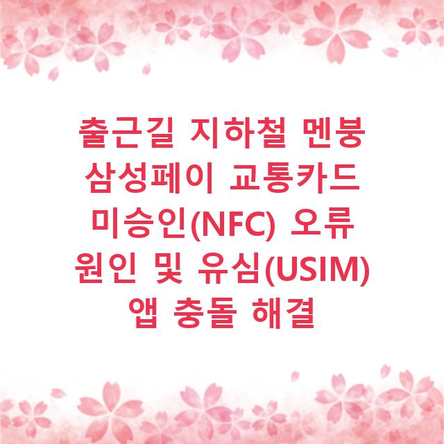 출근길 지하철 멘붕 삼성페이 교통카드 미승인(NFC) 오류 원인 및 유심(USIM) 앱 충돌 해결