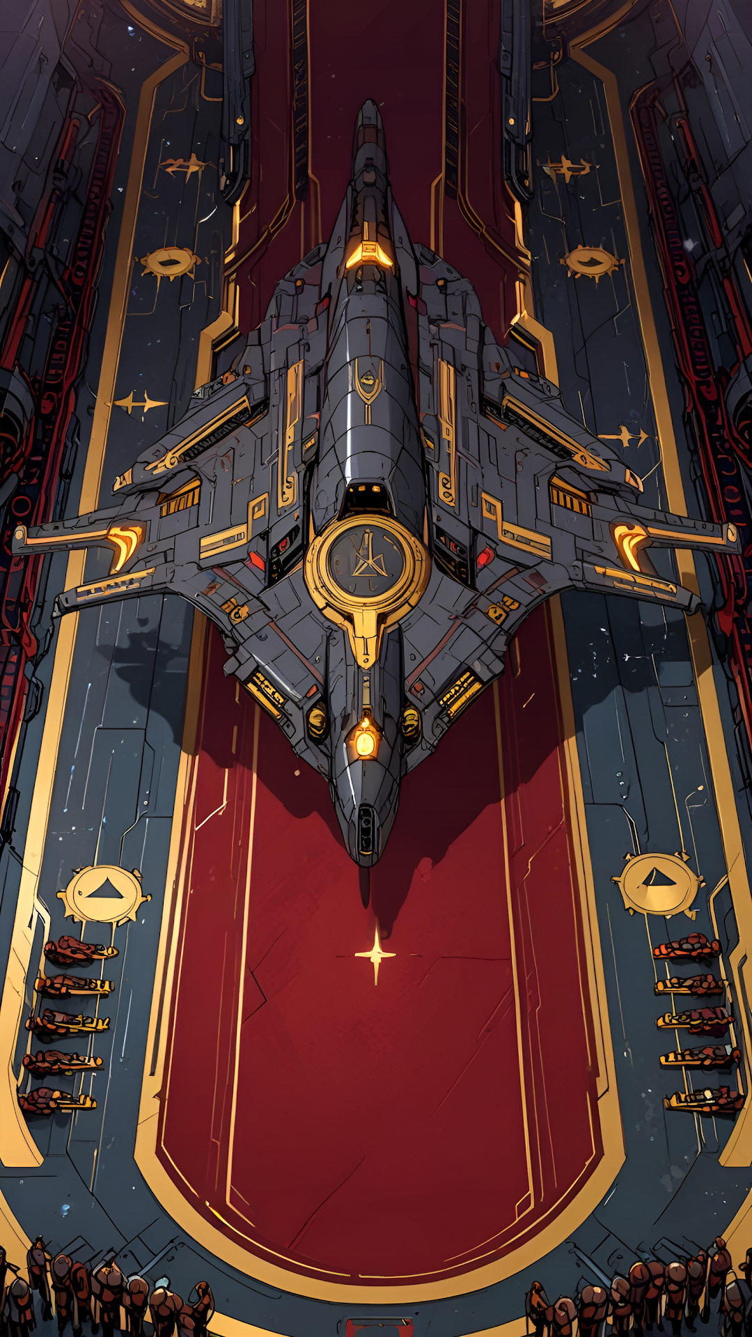 Imperial Starship Docked on Red Ceremonial Platform - Free 4K mobile Wallpaper