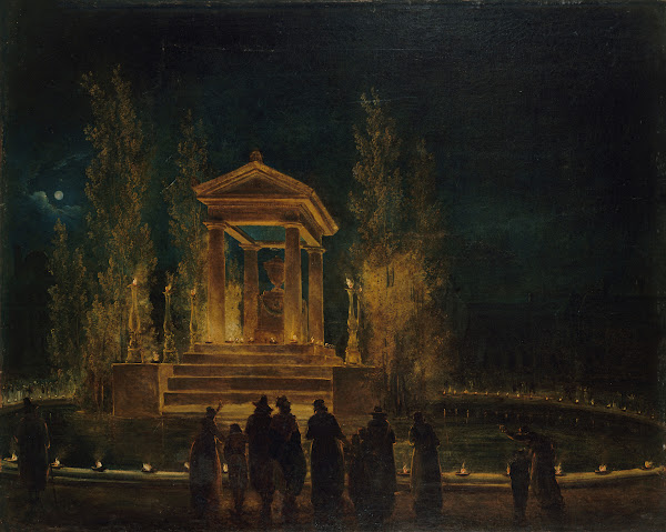 Le Mausolée provisoire de Jean Jacques Rousseau sur le bassin des Tuileries avan