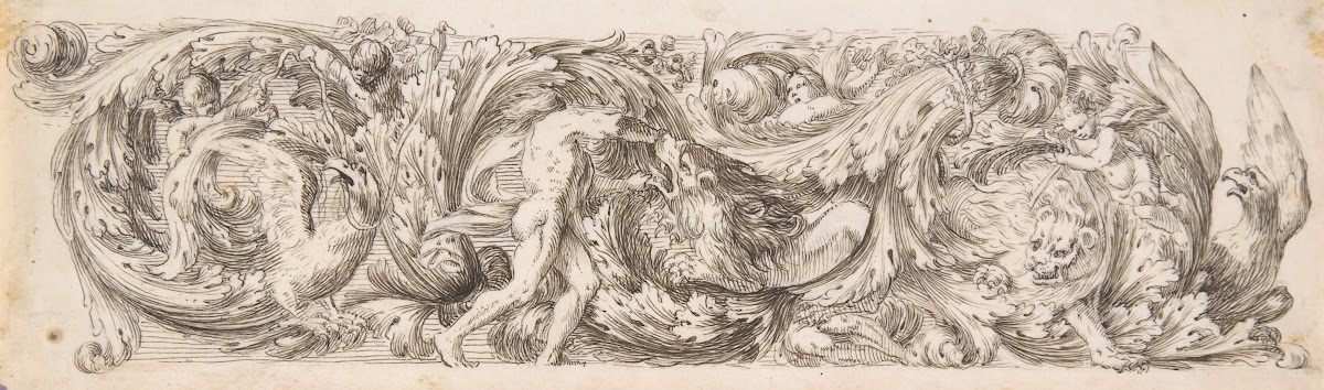 Frieze with Acanthus Scrolls and a Man fighting a Lion 17th century
