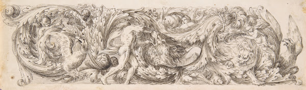 Frieze with Acanthus Scrolls and a Man fighting a Lion 17th century