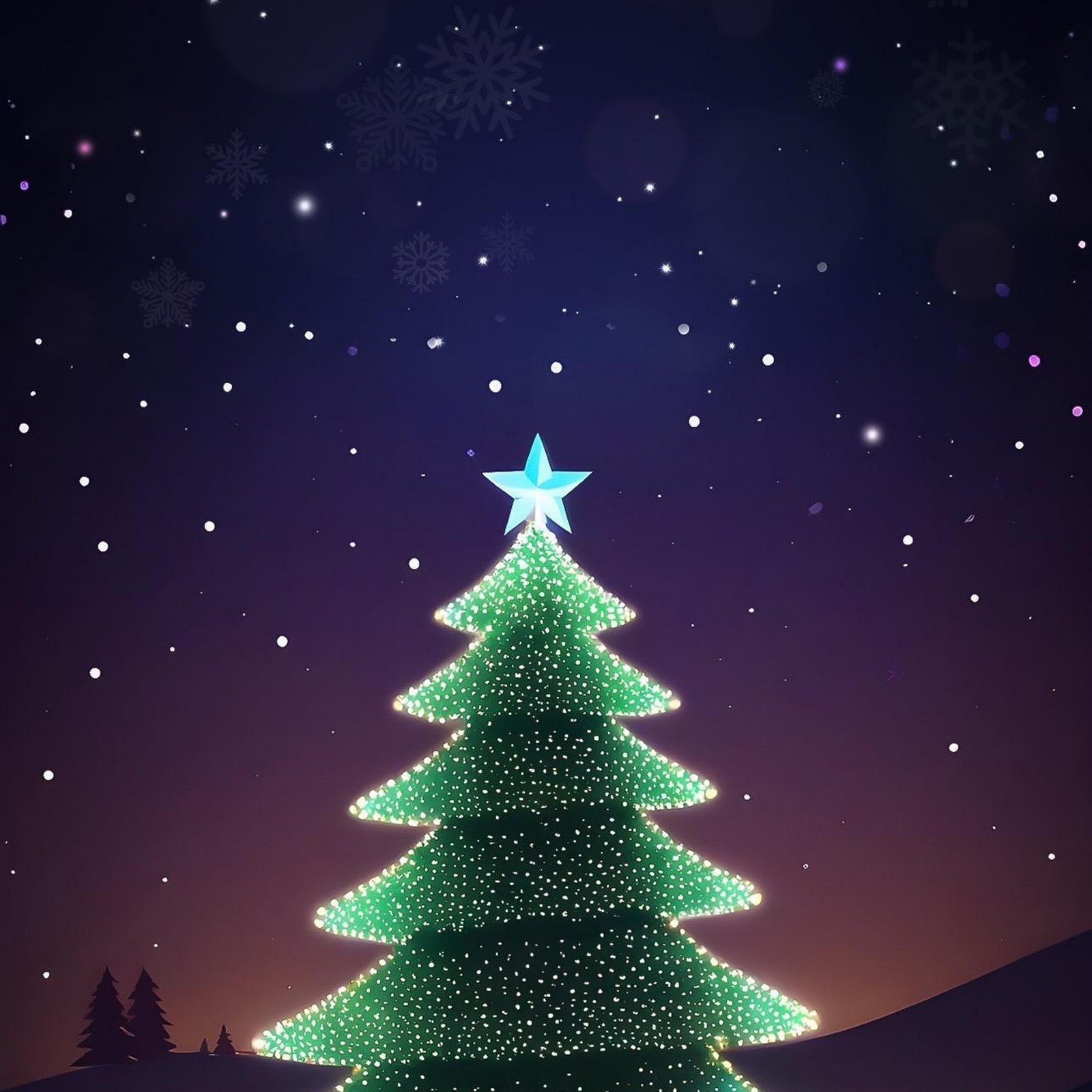Download Glowing Christmas Tree At Night Full HD iPhone