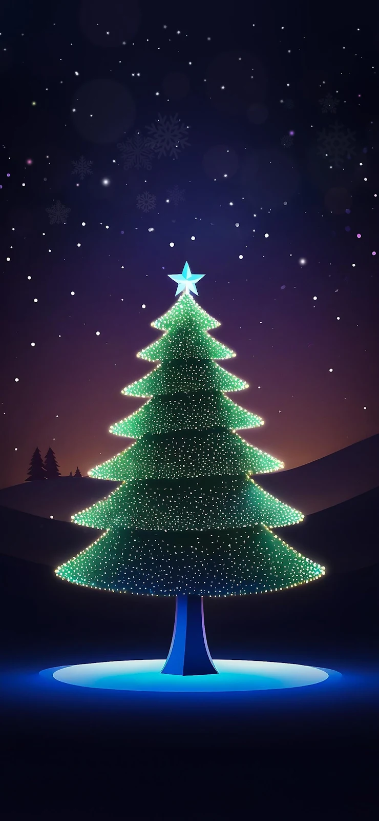 Glowing Christmas Tree At Night - Digital Illustration Full HD iPhone Wallpaper (1284x2778)