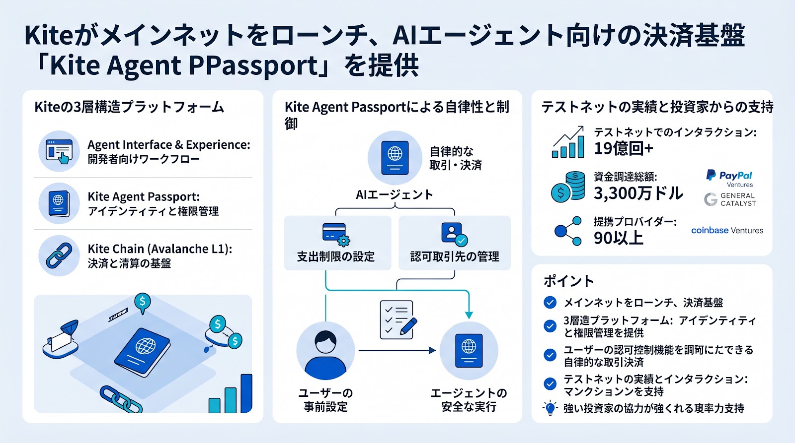 Kiteがメインネットをローンチ、AIエージェント向けの決済基盤「Kite Agent Passport」を提供