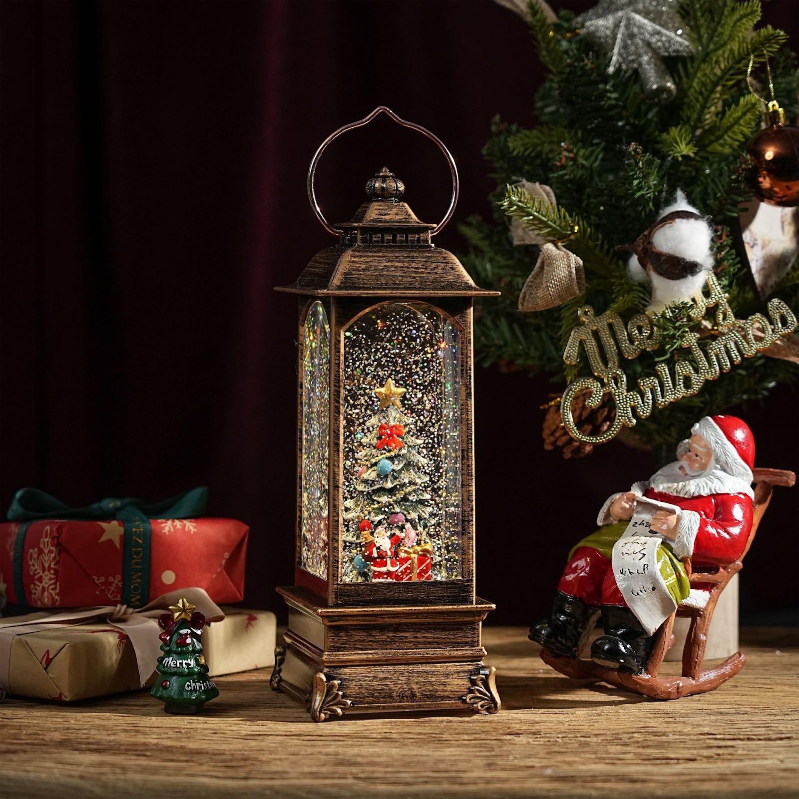 Decorative Christmas Lantern with Snow Effect and Light