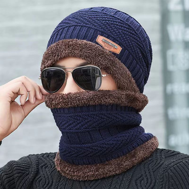 Gefüttertes Strickmützen- und Schal-Set, Winter
