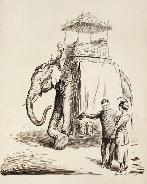 A man in a suit representing politicians invites a woman representing the womans