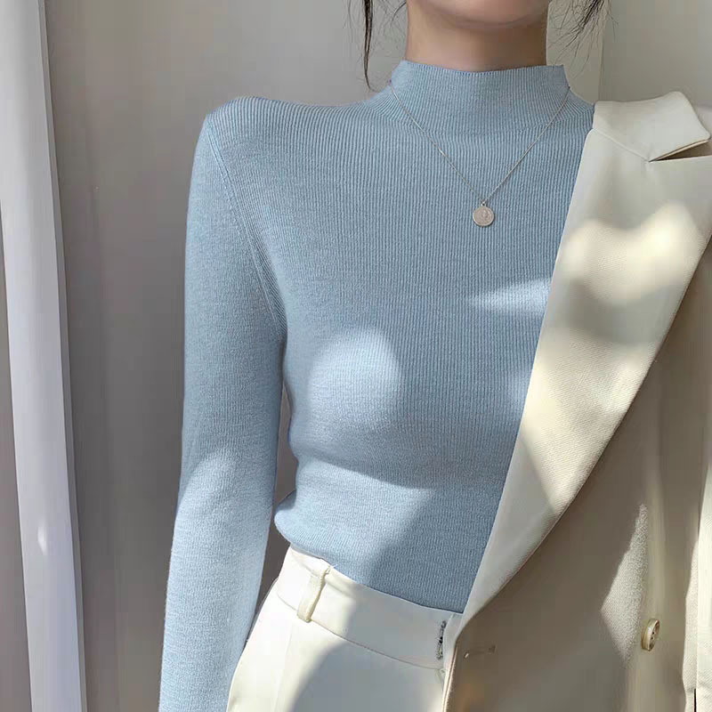 Women's knit sweater with small stand-up collar