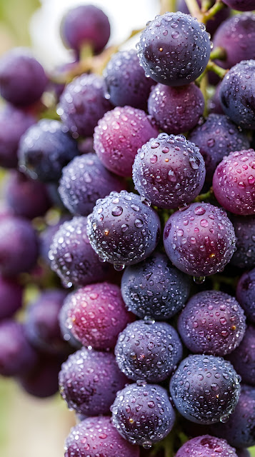Extreme Macro of Purple Grapes with Fresh Glistening Water Droplets - Free mobile Wallpaper
