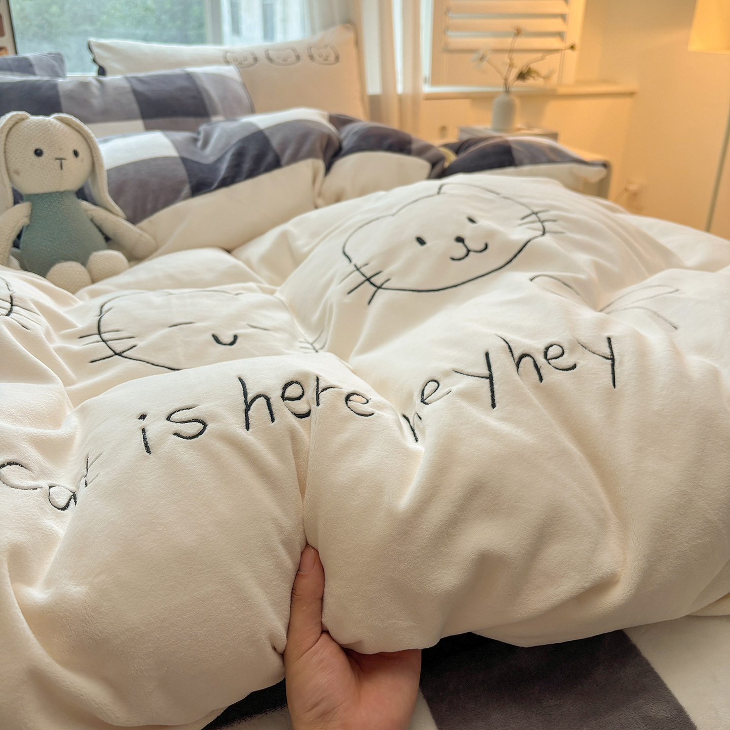 Winter bedding set made of milk fiber fleece, double-sided
