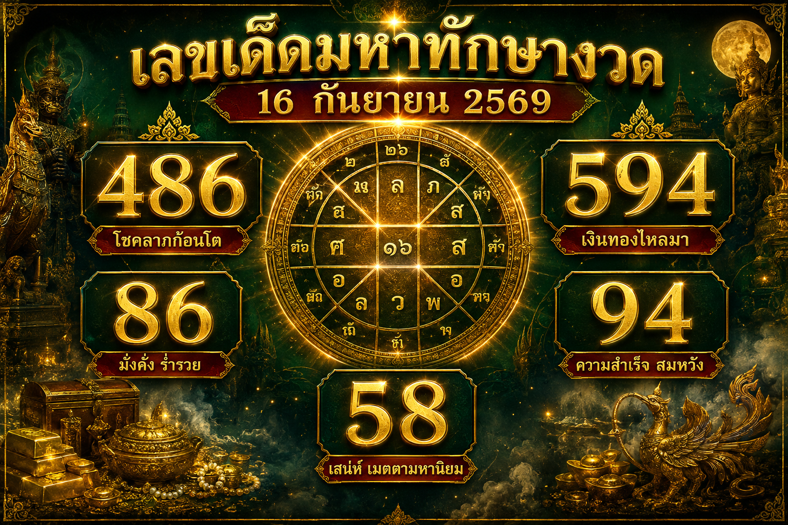 เลขเด็ดมหาทักษางวด 16 กันยายน 2569 ส่องตารางเลขเด่น 2 ตัว 3 ตัวตรง