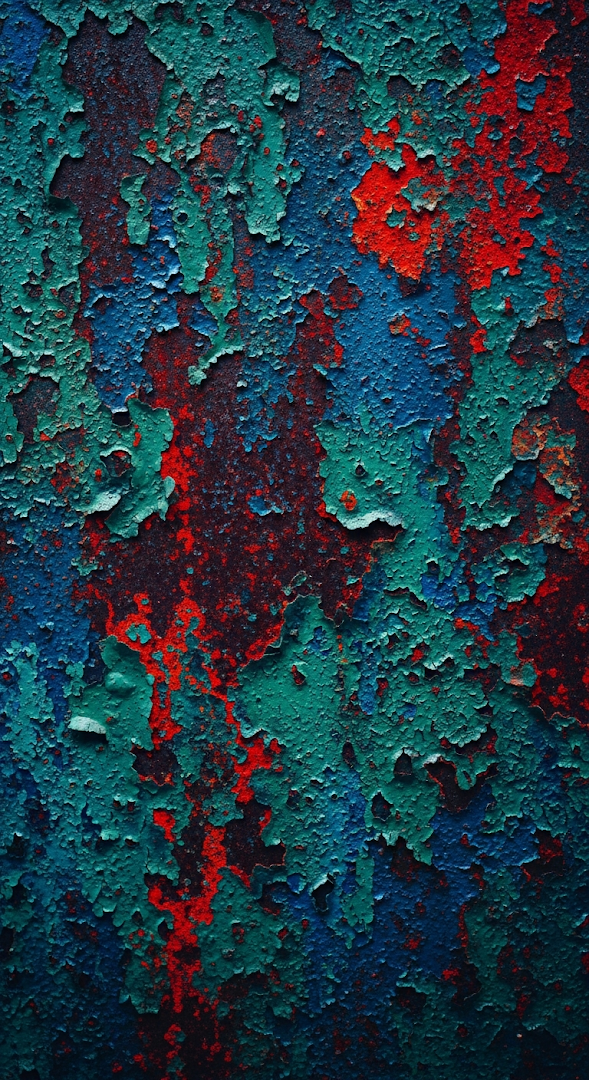 Abstract Distressed Industrial Grunge Texture in Deep Teal and Rust Orange