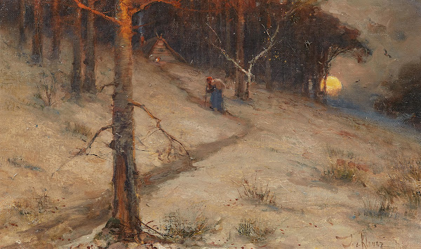 Abendliche Landschaft mit Kräutersammlerin 1910