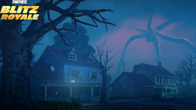 Fortnite Blitz Royale Stranger Things map featuring Hawkins and Upside Down biomes with new character skins