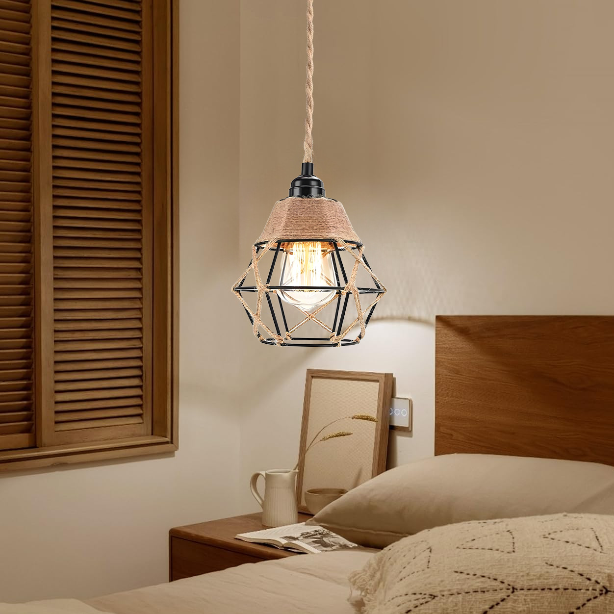Industrial Pendant Light with Hemp Rope