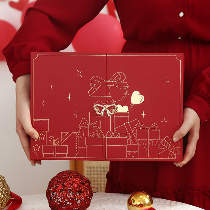 Adventskalender-Geschenkbox, 24 Fächer, mit Goldprägung