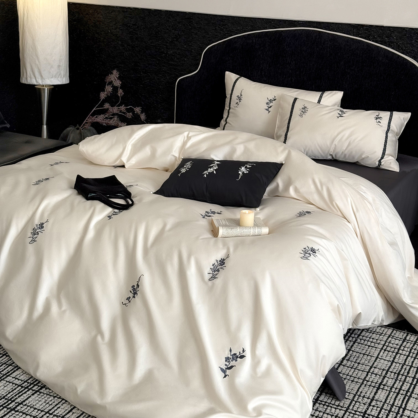 Baumwoll-Bettwäsche-Set, bestickt, Langstapel-Baumwolle