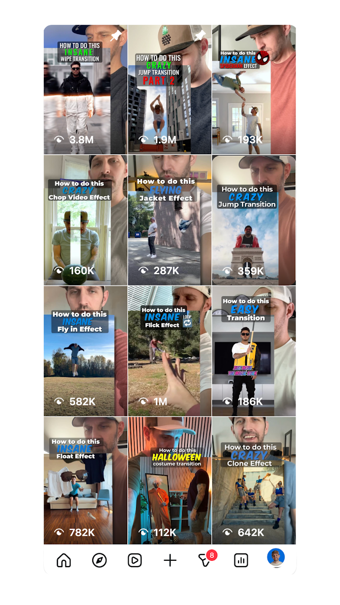 Tyler's viral video feed — millions of views