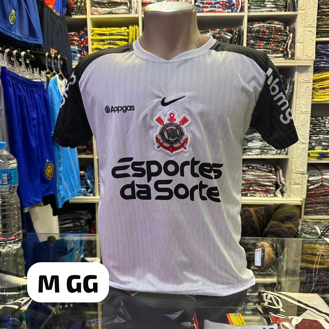 Camiseta Corinthians branca com mangas pretas (Esportes da Sorte) – Atacado no Brás