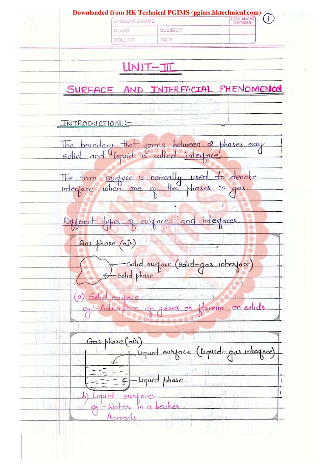 UNIT III  Surface and Interfacial Phenomena S.P.B.C.COP 3rd Semester B.Pharmacy ,BP302T Physical Pharmaceutics I,BPharmacy,Handwritten Notes,BPharm 3rd Semester,Important Exam Notes,Sharada kadu - S.P.B.C.COP,