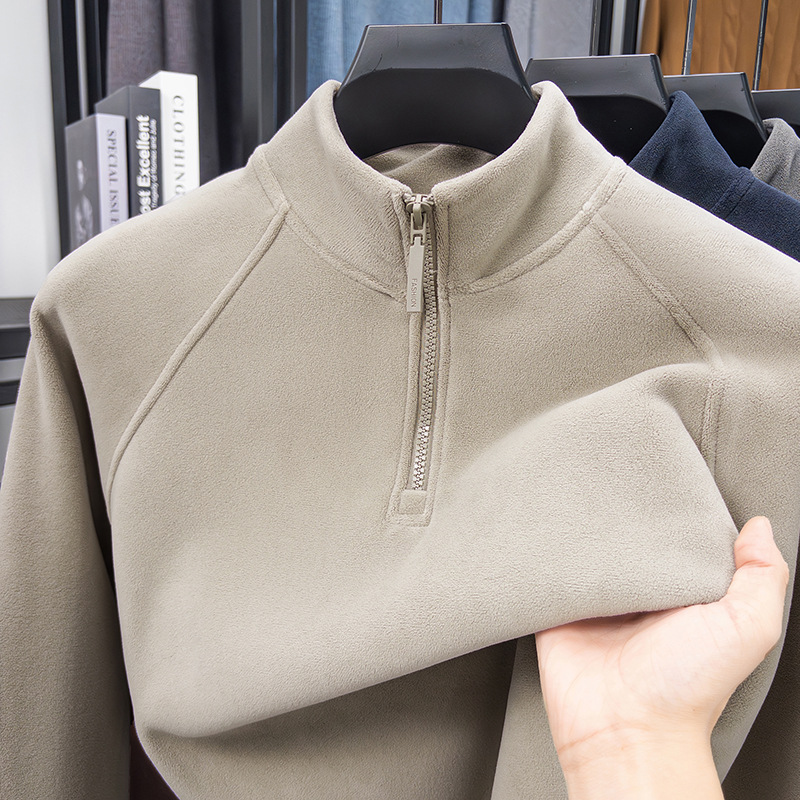 Warming men's base layer pullover with stand-up collar