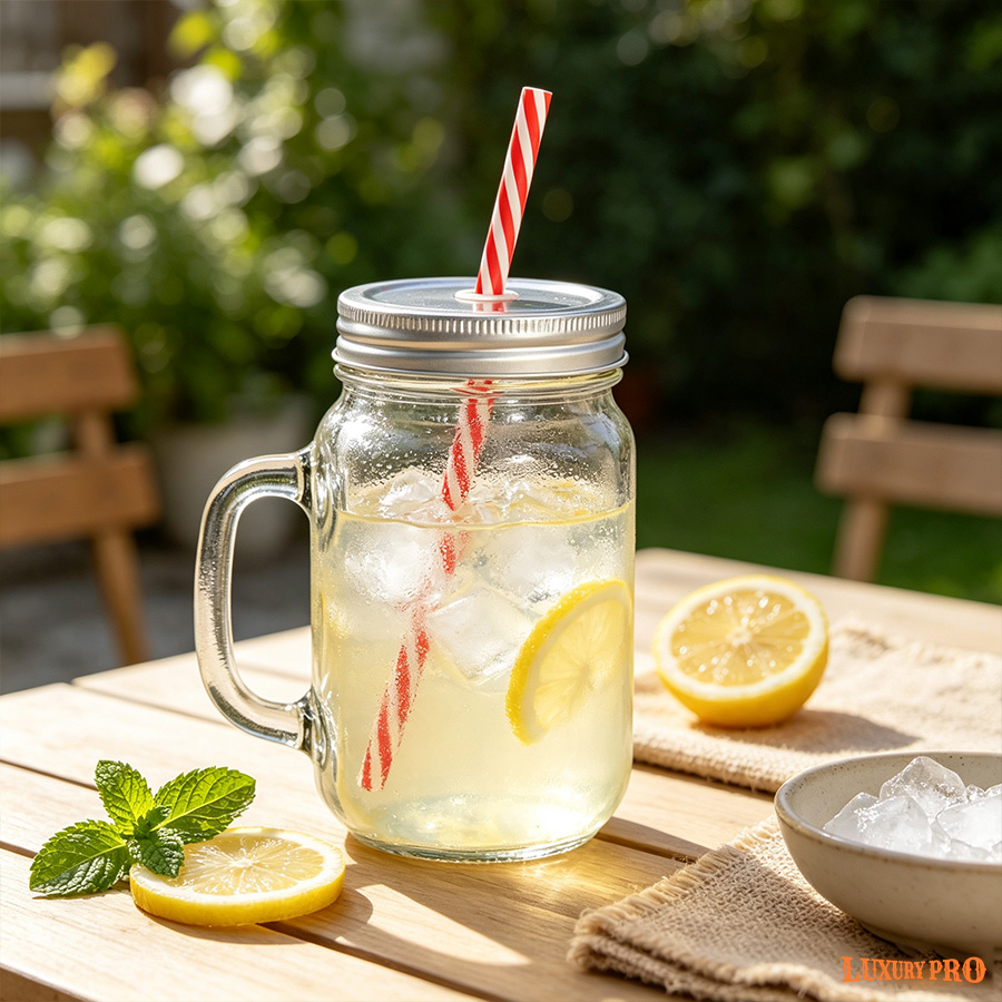 AOP Mason Jar With Handle & Straw