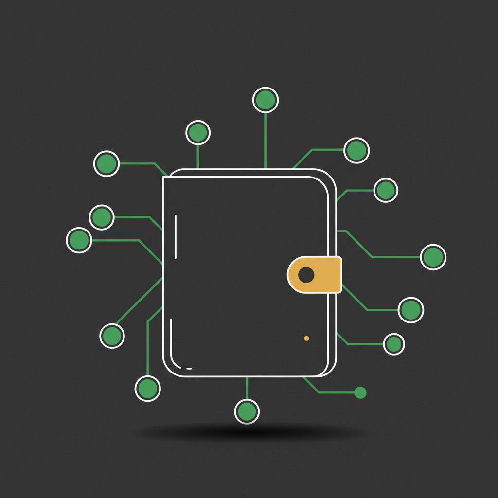 Minimal vector close up of a hardware wallet with a simplified blockchain node diagram in Finance Police brand colors illustrating crypto security