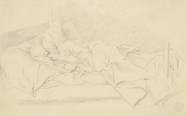 Schlafendes junges Mädchen im Bett ca 1750