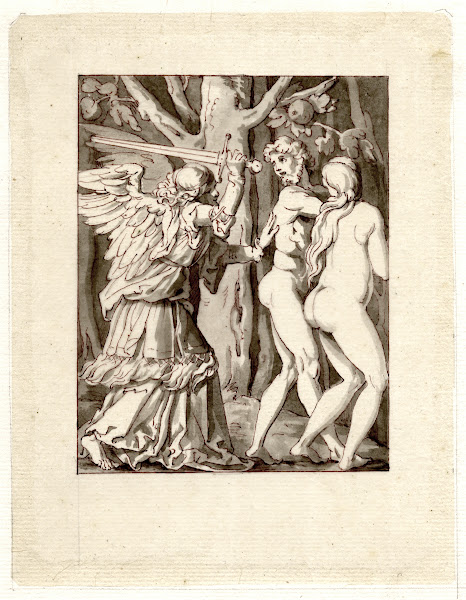 De engel verdijft Adam en Eva uit h paradijs
