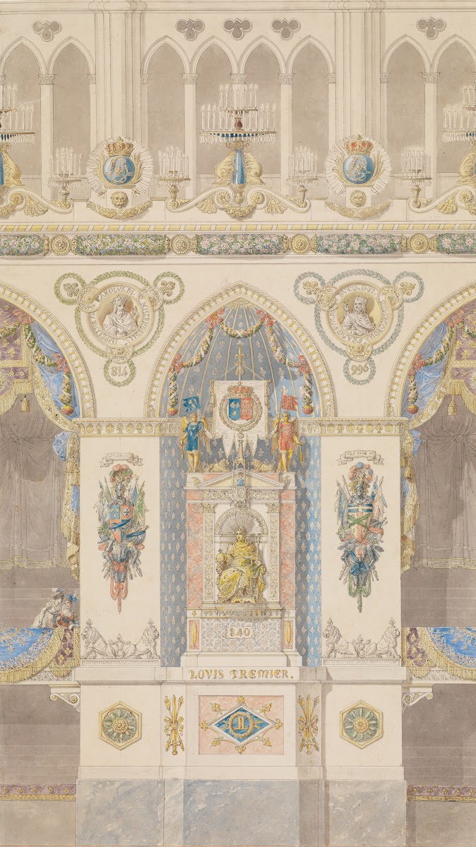 Interior Elevation of Reims Cathedral with a Statue of King Louis I 1815