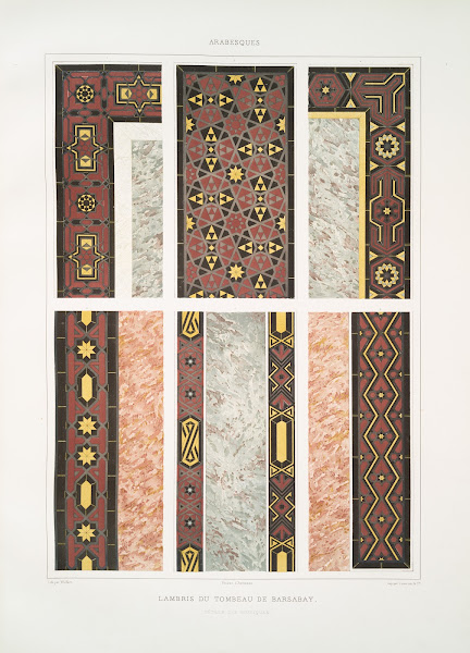 Arabesques lambris du tombeau de Barsabay détails des mosaïques 1877