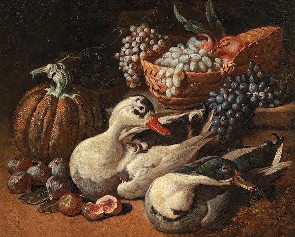 A fruit still life with a brace of duck