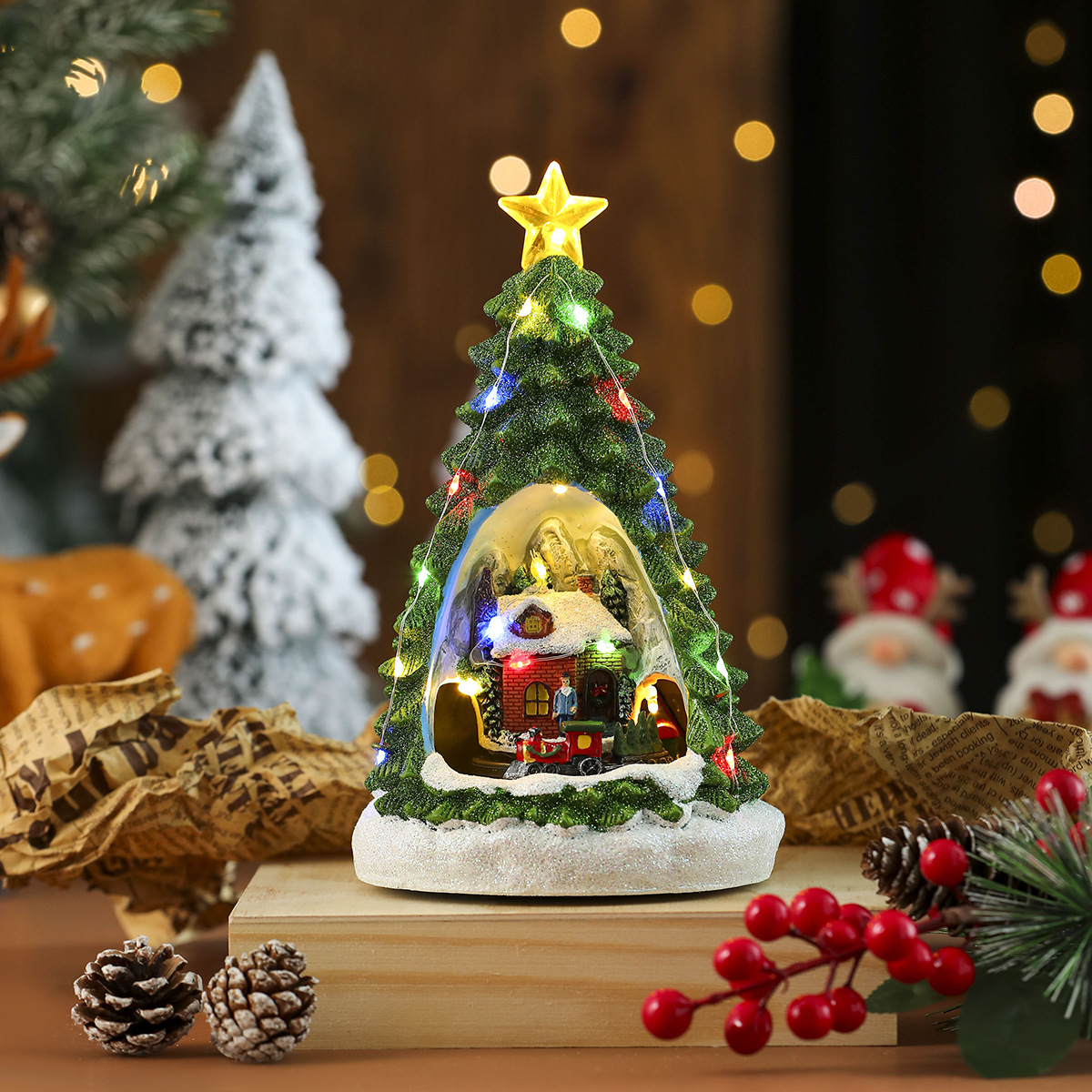 Christmas Music Box with Lighting and Rotation