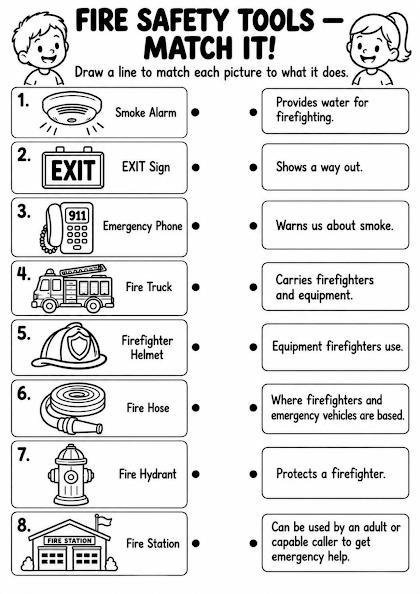 Fire Safety Tools Matching Worksheet