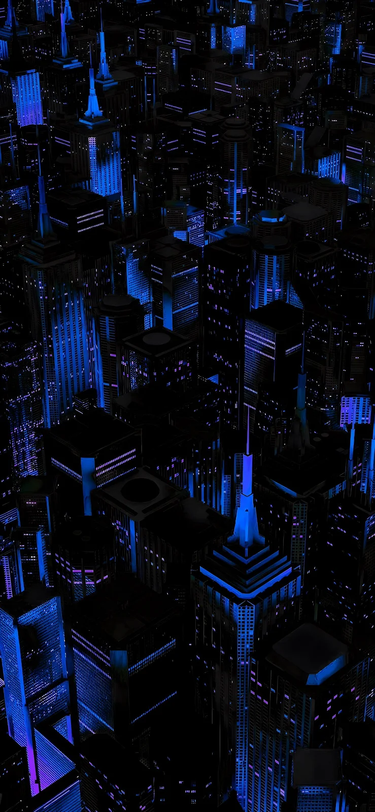 Neon Blue Cyberpunk Metropolis - Digital 3D Art 2K iPhone Wallpaper (1892x4096)