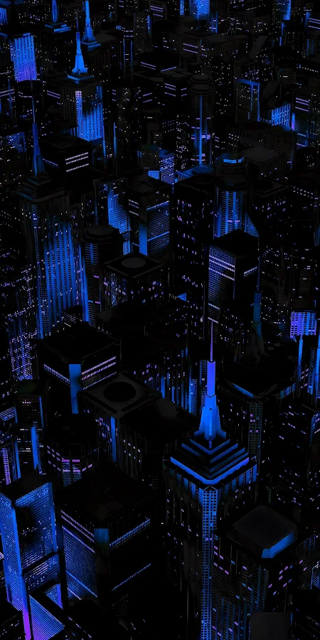 Neon Blue Cyberpunk Metropolis 2K iPhone Phone Wallpaper