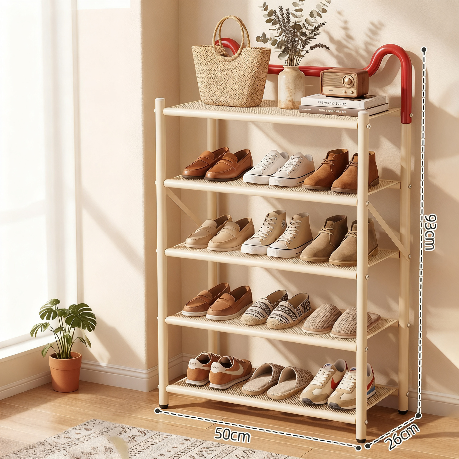 Folding metal shoe rack, 3–5 levels